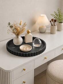 Round Bathroom Counter Tray, Black Marble Look Silicone Organizer For Toiletries And Skincare - Multicolor - View 5