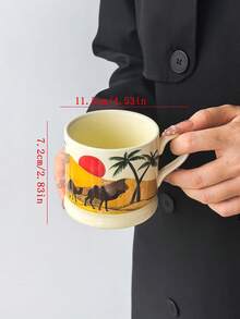 1pc Desert Camel Sunset Ceramic Mug, Middle Eastern Style Arabic Coffee Cup, Palm Tree Pattern Household Breakfast Cup, Water Cup, Tea Cup, Suitable For Brewing Coffee, Tea, Daily Use - Multicolor - View 10