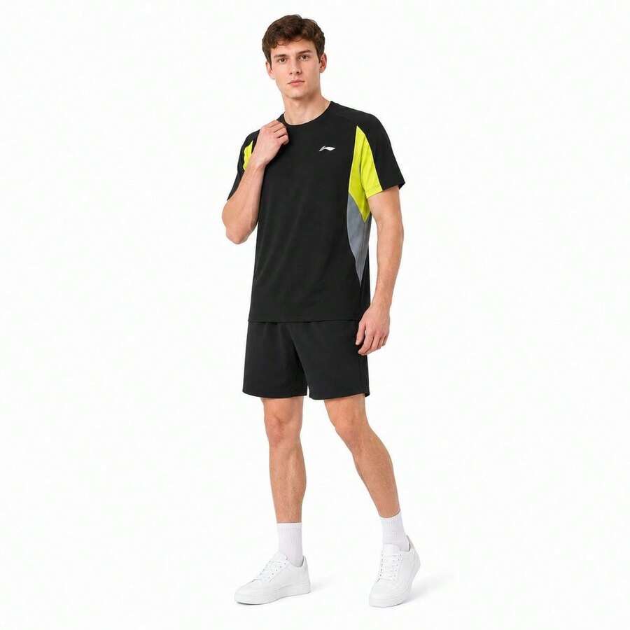 LI‑NING Men's Reflective Quick‑Dry Cool Running Short‑Sleeve T‑Shirt Fitness Sports Tee ATSW479 - Black - View 1