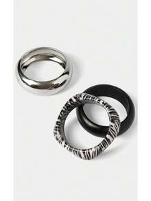 Noxbound 3pcs Bohemian Style Geometric Curved Zebra Print Charm Cuff Resin Bracelet - Bracelet - View 5