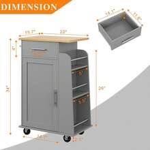 1 Pieza Isla de Cocina Pequeña sobre Ruedas, Carrito de Cocina Gris con 1 Cajón, 1 Gabinete, Estante Lateral de Especias de 3 Niveles y Parte Superior de Madera de Goma, para Cocina y Comedor - Gris - Ver 5