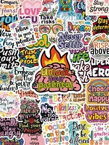 50Pcs Positive Quote Stickers, Inspirational Motivational Text Vinyl Decals, Colorful Encouragement Saying Stickers For Laptop Water Bottle Luggage Scrapbook Journal Decor - Multicolor - View 2