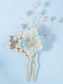 1Pc Elegant Flower Faux Pearl U Shaped Hair Fork, Bridal Hair Pin Wedding Party Hair Accessory For Women - Multicolor - View 15