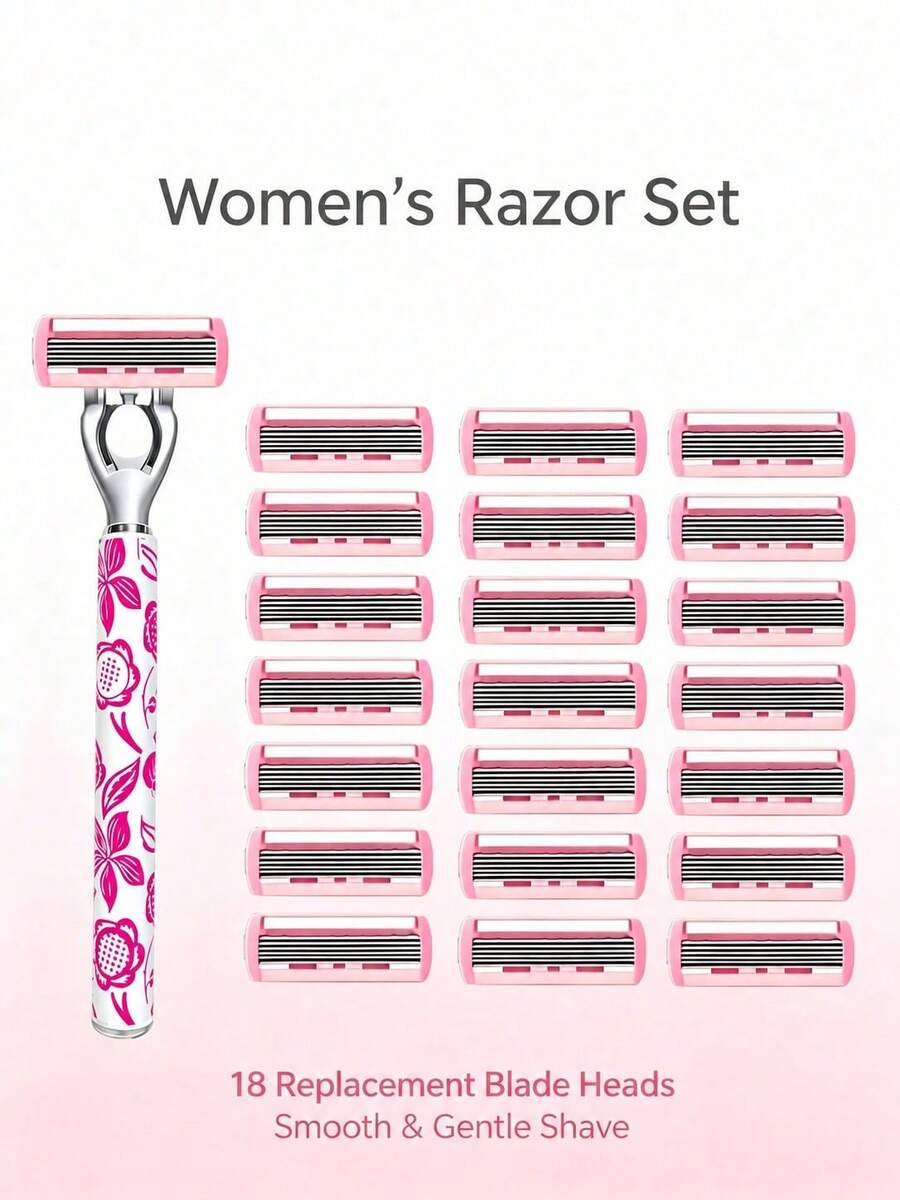 Women's Manual Safety Razor With Replaceable Blades, Floral Print Non-Slip Shaver, 6-Layer Stainless Steel Blades, Painless Hair Removal For Legs, Underarms, Bikini And Body, Travel Beauty Tool, Manual Body Razor, Women's Shaving Razor, Bikini Trimmer