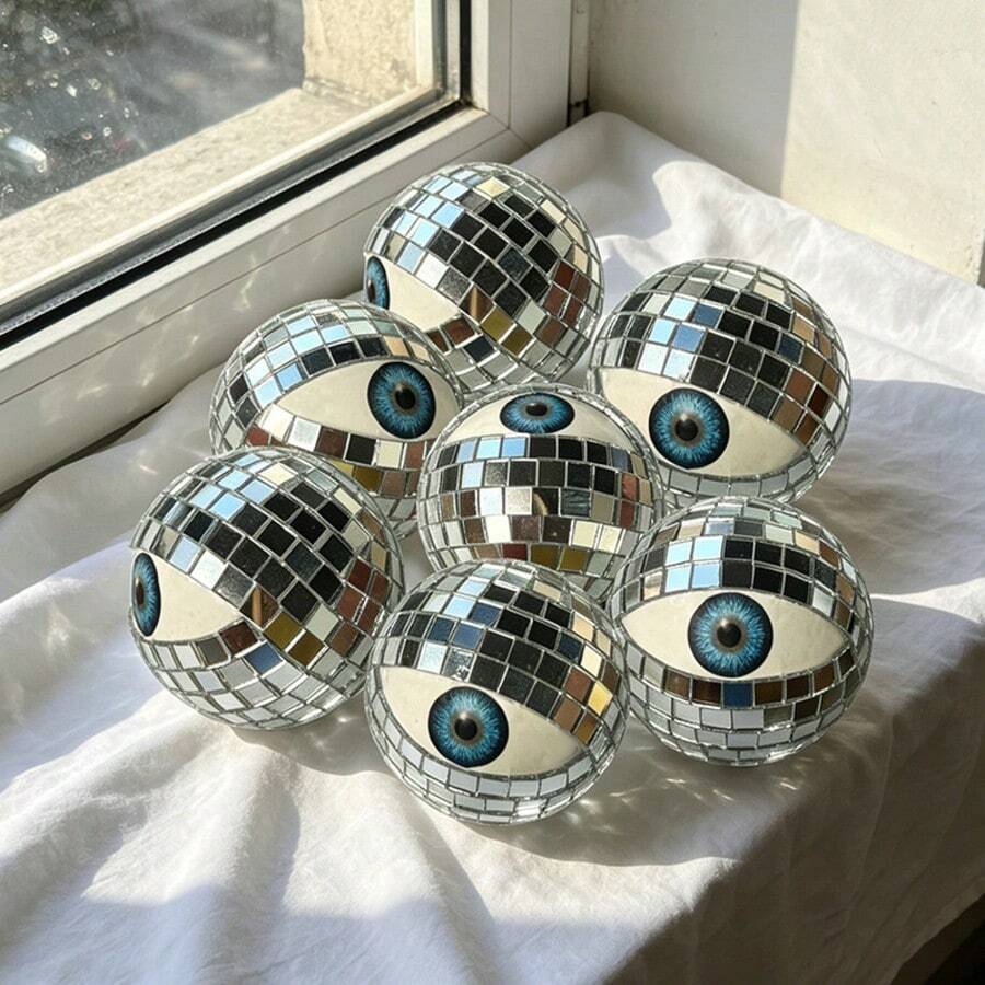 1個邪惡之眼迪斯可球馬賽克玻璃反光球，哥德式眼睛圖案裝飾球，哥德風桌面裝飾，個性化房間裝飾，聖誕節假期裝飾玩具