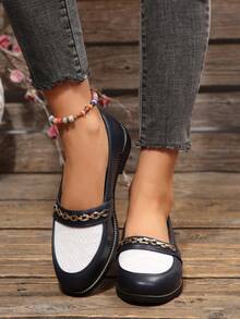 2026 Spring/Autumn Chunky Heel Retro Style Women's Casual Versatile Soft Sole Shoes - Dark Blue - View 3