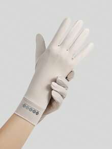 1 Pair Women's Mid-Length Summer Breathable Anti-Slip Cycling Ice Silk Flip-Cover Fingerless Sun Protection Gloves - Beige - View 3