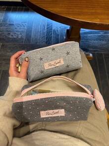1pc Grey Star Pattern Makeup Bag, Suitable For Storing Cosmetics And Art Supplies. It Has A Simple Design, Large Capacity And Versatile Functionality, Both Portable And Compact. Perfect For Travel, Teacher Use, And Also As A Mother's Day Gift. - Multicolor - View 5