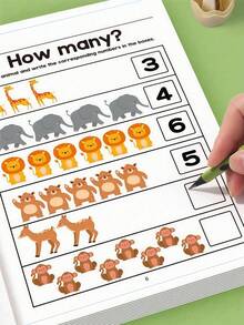 1pc Children's Math Counting Workbook, Preschool Math Activity Book, Includes Ocean/Animal/Fruit Themes, Montessori Education Learning Supplies, Kindergarten Learning Materials, Back To School Gift - Multicolor - View 7