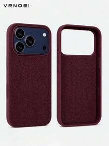 VRNOEI 奢華酒紅色科技編織磁吸手機殼，相容 iPhone 17 Pro 16 15 14 13 17 Pro Max，高品質無線充電磁吸設計，金屬質感按鈕 - 酒紅色 - 查看 10