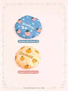 4pcs Cute Fruit Print Shower Cap Set, Waterproof Double Layer Bath Cap, Women & Girls Universal, Reusable Lightweight Hair Protection Cap, One Size Elastic Ruffle Edge, Korean Style Cute Bathroom Accessory, Travel & Home Essential Gift - View 13