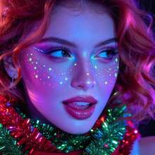 6 Buah Stiker Wajah Berbintik-bintik Bercahaya UV dalam Gelap untuk Natal, Tato Wajah Sementara Bintang dan Kepingan Salju Berwarna-warni Fluorescent, Stiker Rias Wajah Neon Tahan Air untuk Pesta Natal, Rave, dan Festival Liburan - MultiWarna - View 3
