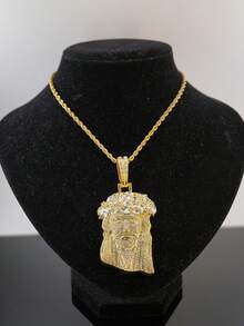 European And American Hip Hop Full Diamond Jesus Head Pendant Cuban Chain, Gold And Silver Dual Color Optional, Personalized Street Style Rhinestone Men's Rap Necklace - Jesus - View 18