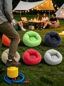 1set Inflatable Oversized Outdoor Bean Bag Chair Lounger Set With Foot Pump For Adults, Waterproof Weather Resistant Leakproof Soft Lazy Sofa Floor Seat, Portable All-Weather Seating For Patio Garden Backyard Poolside, Durable Relaxation Lounge Seat - Multicolor - View 2