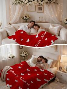 1pc Customized Blanket, Soft Plush Blanket With Customizable Name, Valentine's Day Red Heart Print Design, Personalized Name Blanket, Personalized Gift For Family, Customized Commemorative Gift For Wife And Husband, Very Suitable For Home Use Warm Blanket, Customized Plush Blanket For Wife On Valentine's Day - Multicolor - View 8