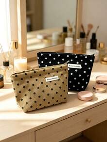 1pc Cute Polka Dot Pattern Cosmetic Pouch, Autumn Winter Storage Zipper Closure Makeup Bag, Spacious Interior Travel Toiletry Organizer Bag, Portable Soft Storage Pouch For Cosmetics, Skincare, Daily Small Personal Items, Christmas Gifts - Multicolor - View 6
