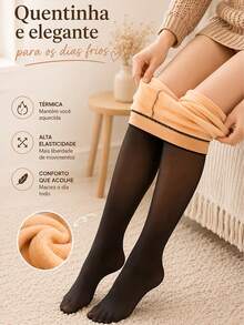 1pc Women's Multi-Color Thickened Tights, Sexy Warm Thermal Lined Tights, Black Color; Suitable For Temperatures From -10°C To 10°C, Slightly Sheer Texture, High Waist Design, For Autumn/Winter Wear - Multicolor - View 5