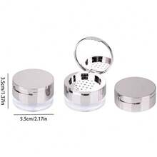 Makeup Organizer Portable Empty Loose Powder Container Refillable Cosmetic Sifter Box With Built In Mirror Travel Compact Makeup Case Ideal Gift For Girls Initial Name Flower And Black 26 Letters Pattern - Silver - View 2