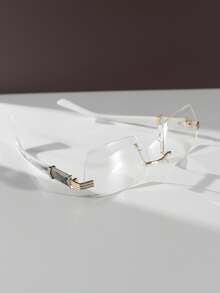 1 Pair Men's Metal Flat Top Double Bridge Geometric Rimless Glasses, High-End Luxury Business Style, Exquisite Elegant Versatile Personalized Elegant Casual Fashion Eyewear - Gold White Flat - View 3