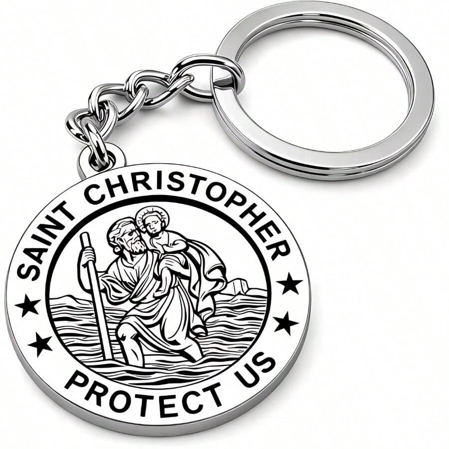 1pc-St. Christopher Stainless Steel Keychain-St. Christopher- Travel Guardian-Perfect Thoughtful Gift For Friends Traveling-Fashionable Travel Accessory-Christmas Gift-New Year Gift-Toys - Multicolor - View 1