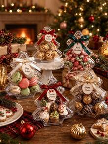 60/40/20/2pcs Christmas Tree Shaped Clear Candy Box, Party Dessert Container, Christmas Decor, Xmas Party Gift Packaging Box, Ideal For Cookies, Chocolates And Sweets, Holiday Dessert Table Display, Christmas Favor Box For Family Party & Gift Giving - Multicolor - View 9