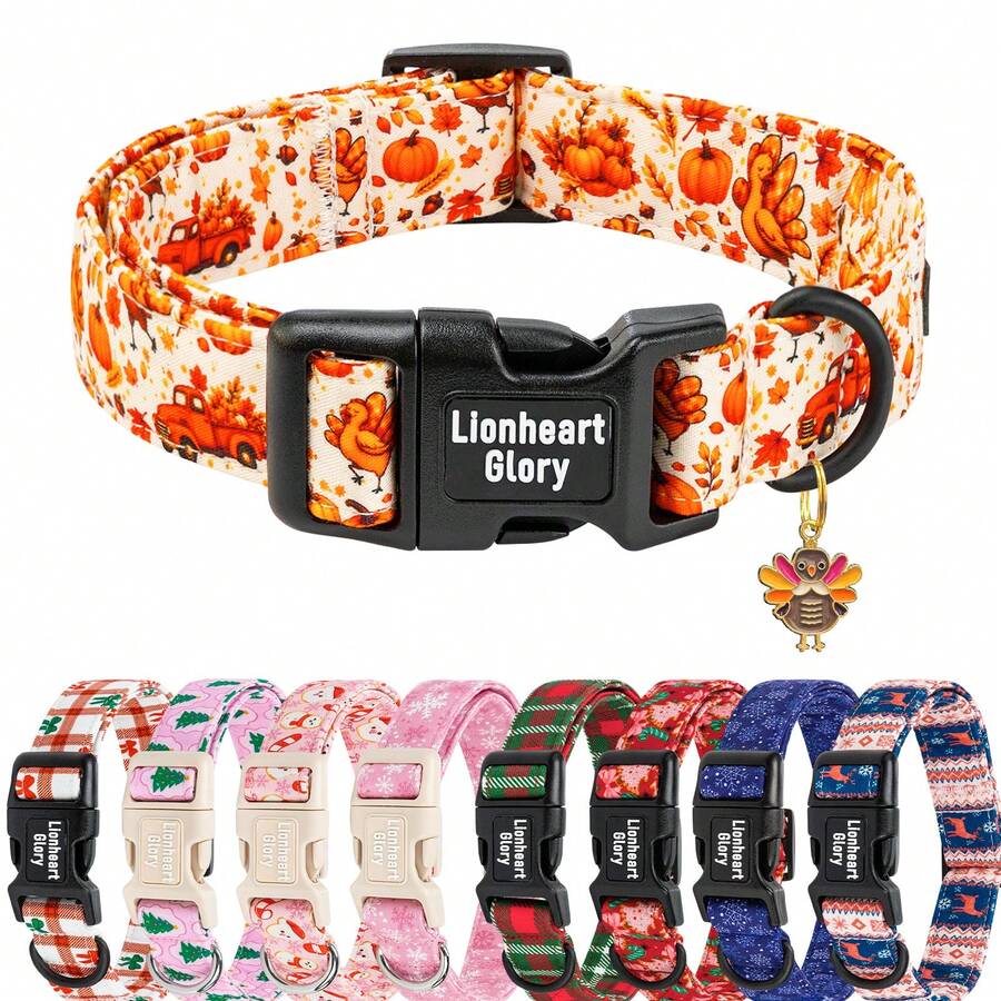 Lionheart Glory 1件裝聖誕火雞與南瓜圖案寵物項圈附吊飾,可調節式狗項圈,節日派對裝飾配件,適合小型、中型、大型犬,派對拍照道具,寵物用品 - 杏色 - 查看 1