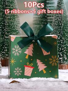 10pcs/Set Christmas Gold Foil Square Gift Box/Creative Candy Gift Box - High-End Printed Christmas Tree Gift Box - View 13