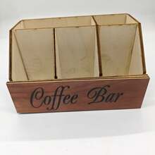 Rustic Wooden Coffee Station Organizer, Countertop Use, Multi-Functional Brown Coffee Capsule Storage Basket With Drawer And Hooks, Suitable For Coffee, Tea And Accessories Decoration, Coffee Bar Use - A - View 7