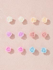 6 Pairs Women's Cute Small Flower Stud Earrings, Hypoallergenic Jewelry Set For Daily Wear, Dating And Outings, Gift - Multicolor - View 8