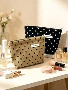 1pc Cute Polka Dot Pattern Cosmetic Pouch, Autumn Winter Storage Zipper Closure Makeup Bag, Spacious Interior Travel Toiletry Organizer Bag, Portable Soft Storage Pouch For Cosmetics, Skincare, Daily Small Personal Items, Christmas Gifts - Multicolor - View 5