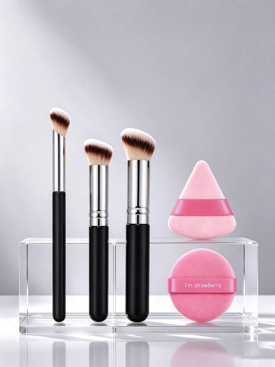 Makeup Brush Set, Soft Face Makeup Brushes With Black Handles, Angled, Flat And Rounded Brush Heads For Foundation, Blush, Powder And Concealer, Cosmetic Brushes For Women, Girls, Beginners, Daily Makeup And Travel - Multicolor - View 1