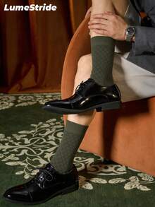 Men Crew Socks | Business & Everyday | Grid Pattern, Wicking And Breathable Versatile Dress Socks | Comfortable Cotton | All-Match Style - Green - View 3