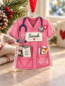 1pc Personalized Nurse Christmas Ornament, Custom Name Scrubs Acrylic Ornament, RN Gift, Nurse Appreciation Holiday Keepsake,Christmas Gift - Multicolor - View 6