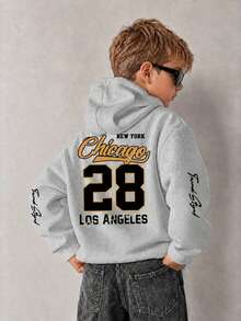 1pc Big Boys American Baseball Style Chicago 28 City Letter Sweatshirt, Heather Grey Vintage Sports Loose Pullover Sweatshirt, Spring/Autumn - Grey - View 2