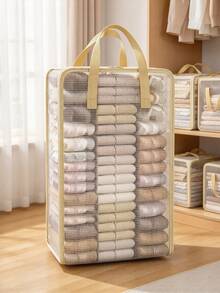 Transparent Handle Clothing Storage Bag, Zipper Closure, Moisture-Proof And Dust-Proof, Foldable Closet Storage Box, Suitable For Blankets, Quilts, Bedding, Clothing And Household Items, Bedroom, Closet, Dormitory And Travel Space-Saving Storage Container, Essential For Home And Travel, Room Decoration - Multicolor - View 13