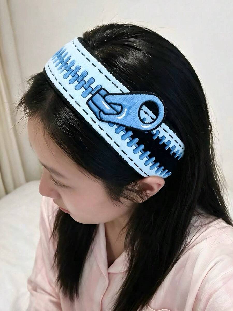Funny Zipper & Hook And Loop Long Hair Band, Cute Daily Makeup & Face Washing Hair Tie For Taming Flyaways - Multicolor - View 1