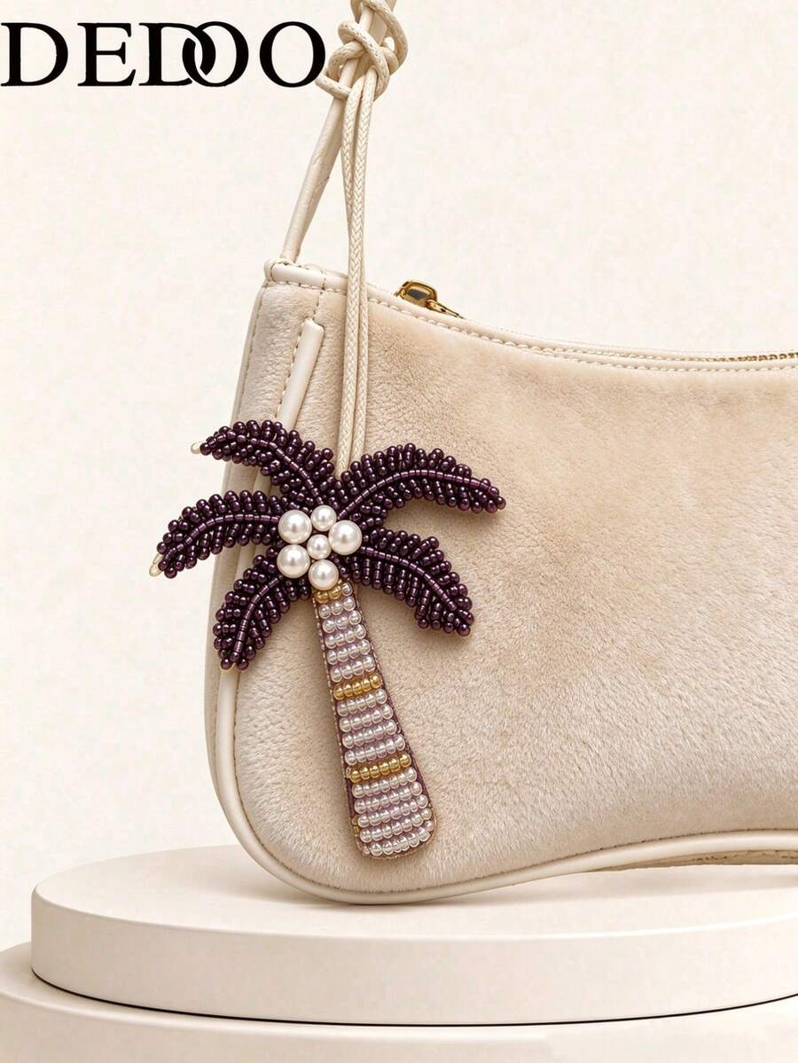 Dedoo Minimalist Fashion Holiday Bag Charm, Color-Block Beaded Faux Coconut Tree Pendant, Exquisite Mini, Niche Design, Matches Daily Bags And Clothing, Beaded, Inlaid Beads, Handmade Beading - Purple - View 1