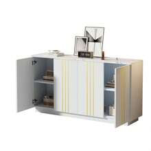Wohnzimmer-Sideboard & Aufbewahrungsschrank mit 4 Türen, 35x140x70 cm, Design mit vergoldeten Linien, verstellbare Trennwände, Kommode, Buffet, Kabinett, Weiß/Gold, für Wohnzimmer, Schlafzimmer, Flur & Esszimmer - Weiss - Übersicht 10