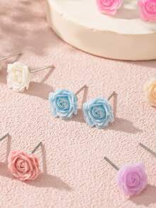 6 Pairs Women's Cute Small Flower Stud Earrings, Hypoallergenic Jewelry Set For Daily Wear, Dating And Outings, Gift - Multicolor - View 3
