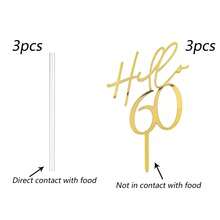1pc/3pcs/6pcs Acrylic Mirror Gold "Hello 18/21/30/40/50/60" Birthday Cake Topper, Customizable Age, Happy Birthday Party Cake Decor - Gold - View 9