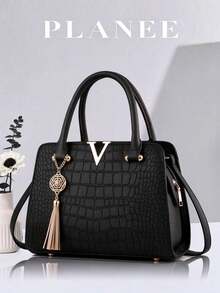 PLANEE Women PU Leather Vintage Crossbody Bag, Fringe Decorated Handbag, Large Capacity Shoulder Bag - Black - View 1
