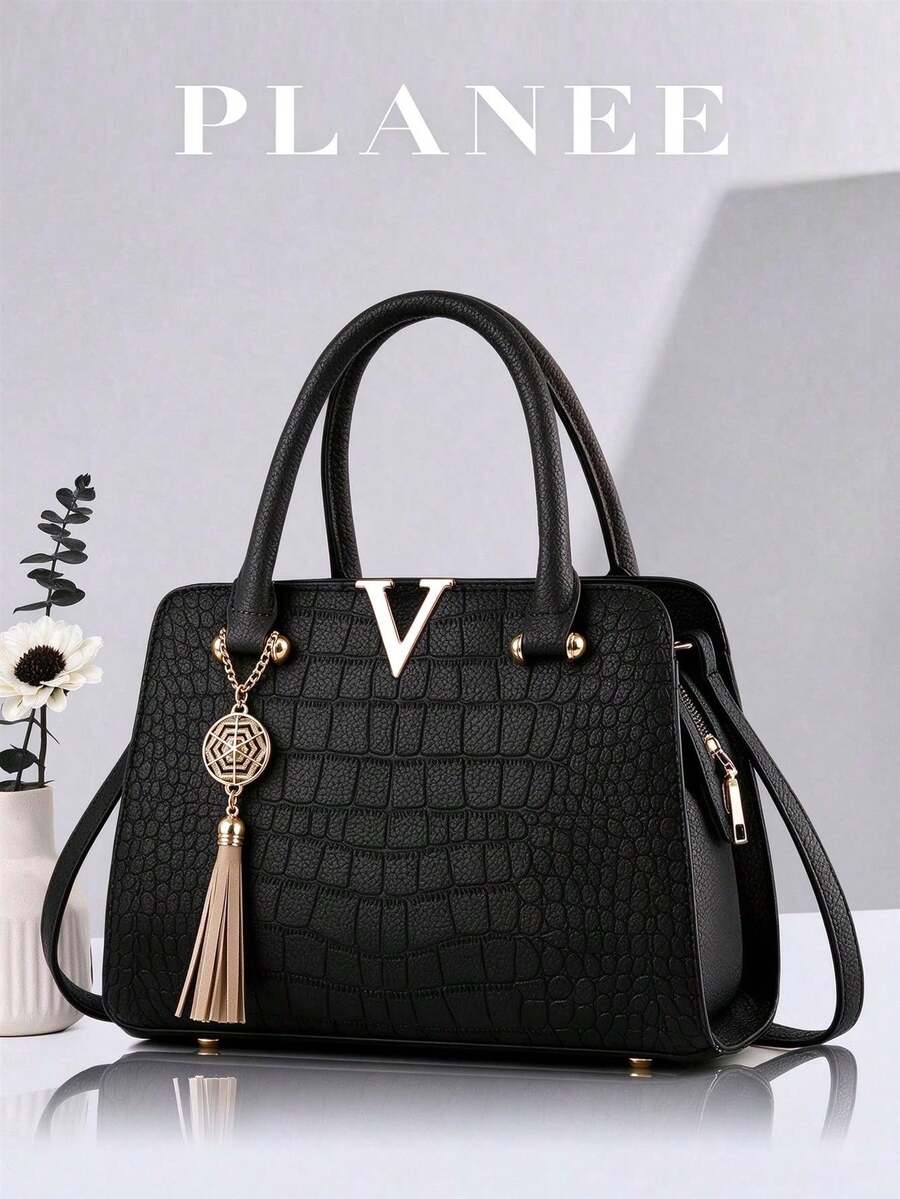 PLANEE Women PU Leather Vintage Crossbody Bag, Fringe Decorated Handbag, Large Capacity Shoulder Bag - Black - View 1