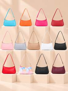 1 buah Tas Selempang Minimalis Warna Polos untuk Anak Perempuan, Tas Baguette Retro Modis, Tas Selempang Kecil Serbaguna, Pilihan Multi-Warna untuk Perjalanan dan Santai - M375 - View 2