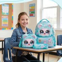 Cute Glitter Animal Print 3-Piece Backpack Set, Includes Backpack, Crossbody Bag And Pencil Case, Lightweight Student School Bag - Children's Schoolbag - View 8