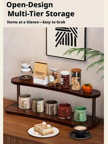 1pc Walnut Color Desktop Storage Rack, Multi-Functional Kitchen Cup Holder, Coffee Mug Display Stand, Skincare & Cosmetics Organizer, Minimalist Storage Shelf, Suitable For Living Room, Kitchen, Bedroom, Bathroom, Vanity - View 7