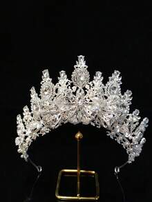 1pc Fashionable Luxurious Bride Wedding Alloy Silver Zirconia Crown Photography Headpiece Wedding Hair Accessory Crystal Rhinestone Headband New European American Style - Multicolor - View 1