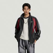Adidas Street Jacket Vintage Street Style Loose Faux Leather Jacket Men's Outdoor Jacket KX0813 - Black - View 3
