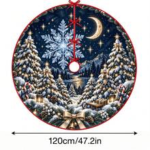 1件裝新月與雪花森林圖案聖誕樹裙，優雅配色節日裝飾，5種尺寸，中性節日禮物，適用於居家與派對聖誕家居裝飾 - 彎月大雪花森林 - 查看 13