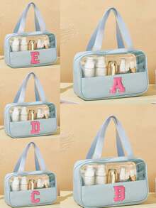 2/1pc Transparent PVC Material Toiletry Bag, Letter Makeup Bag With Embroidered Letters, Waterproof Travel Toiletry Bag, Letter Zipper Makeup Storage Bag, Cosmetic Organizer Bag, Portable Travel Makeup Bag, Suitable For Travel Toiletries - Multicolor - View 1