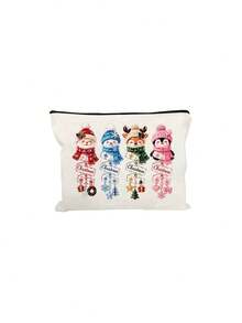Christmas Print Makeup Bag,Santa Snowman Reindeer Penguin Pattern Cosmetic Bag,Zipper Makeup Pouch Travel Toiletry Bag,For Christmas Birthday Gifts - Multicolor - View 15